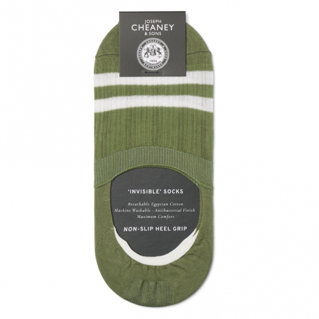 Mercerised Cotton Green/White Stripe Invisible Socks