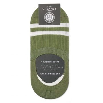 Mercerised Cotton Green/White Stripe Invisible Socks