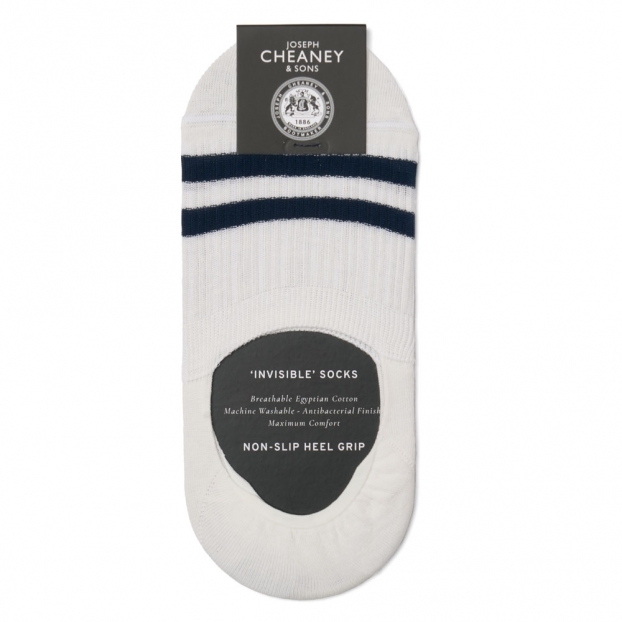 Mercerised Cotton White/Blue Stripe Invisible Socks