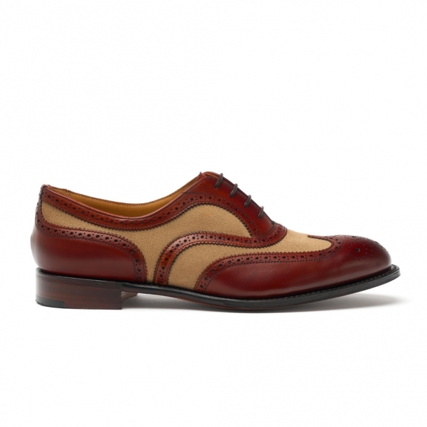 Milly Oxford Brogue in Dark Leaf Calf Leather/Sand Canvas