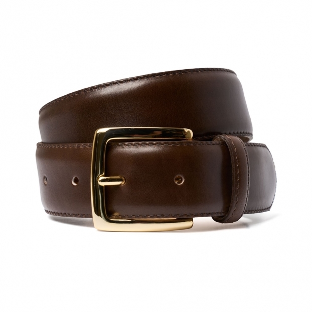 Mocha Calf Leather Belt | Gold Buckle