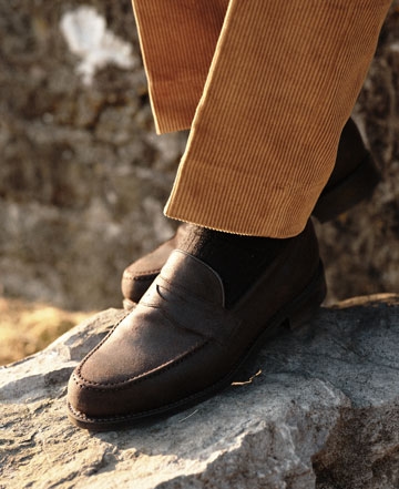 Hudson R Penny Loafer in Brown Waxy Leather | Shop Now