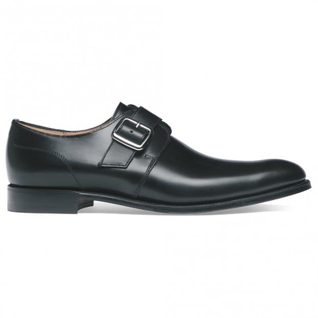 Moorgate Single Buckle Monk Shoe in Black Calf Leather
