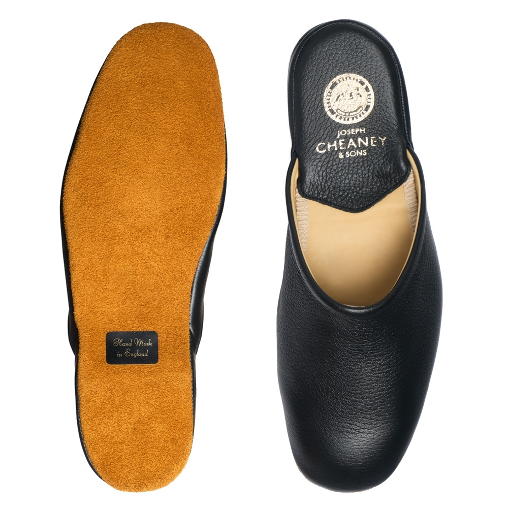 Men's Mule Slipper in Black Deerskin | Made in England
