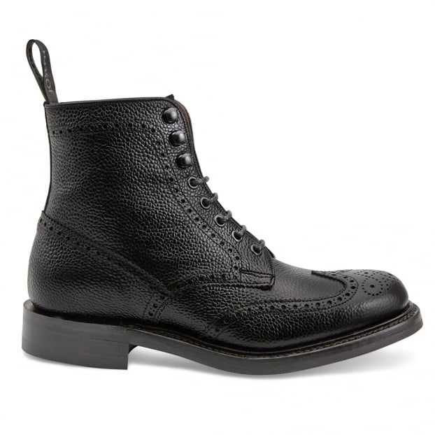 Olivia R Derby Brogue Boot in Black Grain Leather