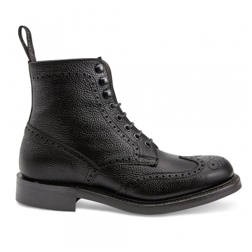 Olivia R Derby Brogue Boot in Black Grain Leather