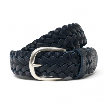 Plaited Navy Leather Belt | Silver Buckle