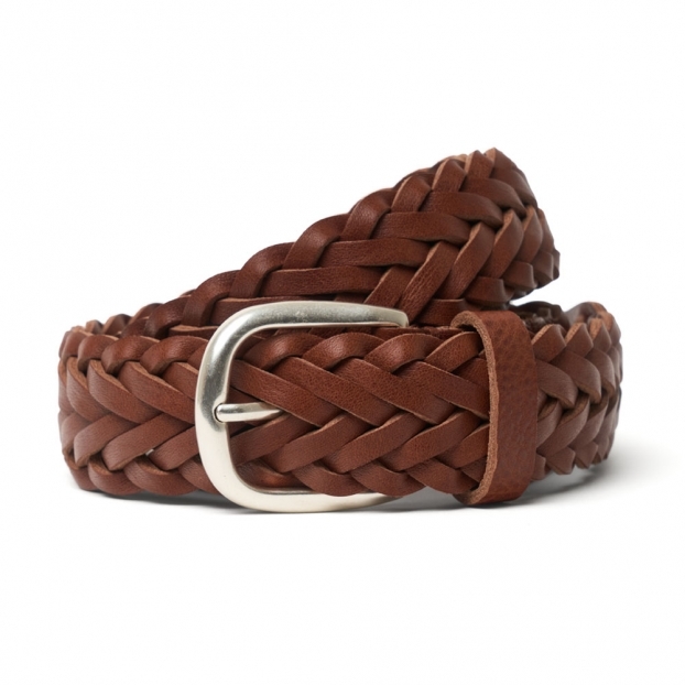 Plaited Siena Leather Belt | Silver Buckle