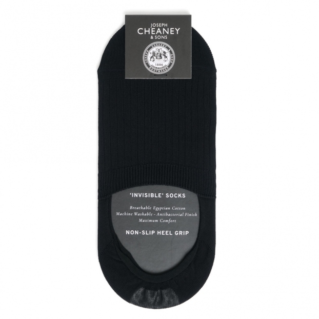 Ribbed Egyptian Cotton Black Invisible Socks