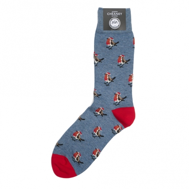 Robins Festive Denim/Red Mens Cotton Socks