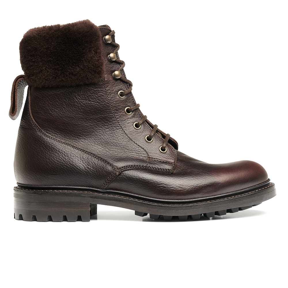 Ross C Shearling Collared Derby Boot in Dark Elm Grain