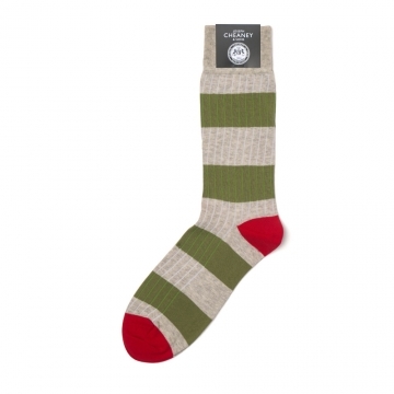 Rugby Stripe Green/Grey Cotton Socks