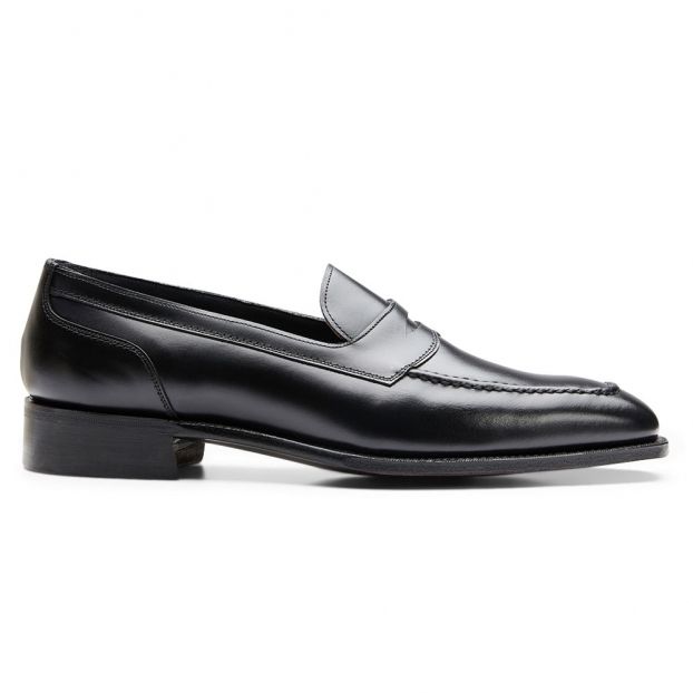 Saxon Penny Loafer in Black Calf Leather