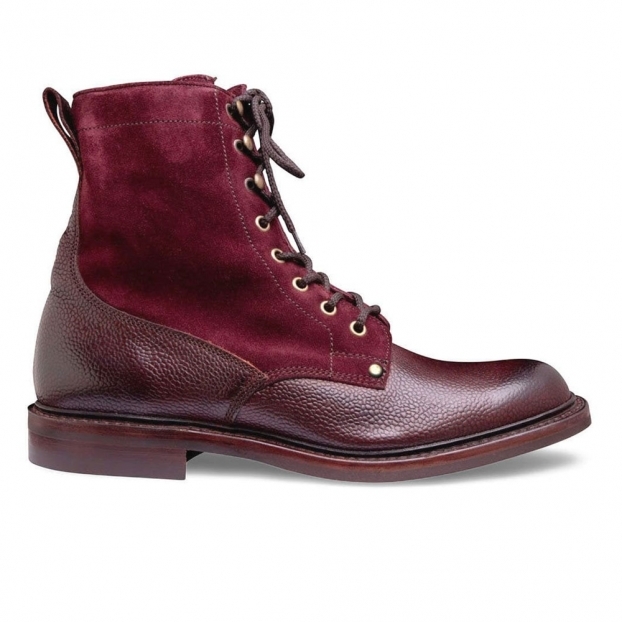 Scott R Shearling Lined Derby Boot in Burgundy Grain Leather and Plum Suede