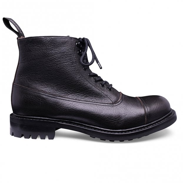 Stinson C Military Style Balmoral Boot in Black Kudu Leather