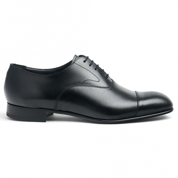 Stratton Capped Oxford in Black Calf Leather