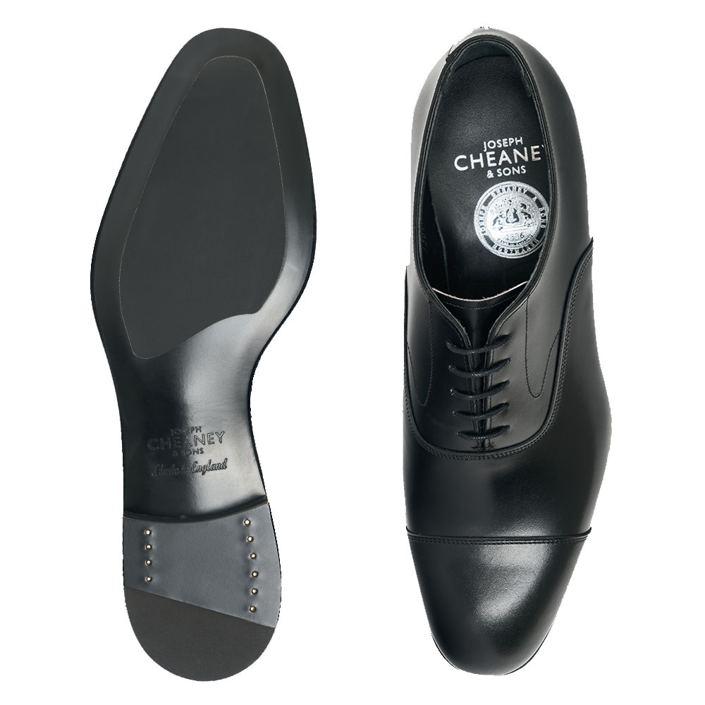 Cheaney Stratton Men's Capped Oxford in Black Calf Leather