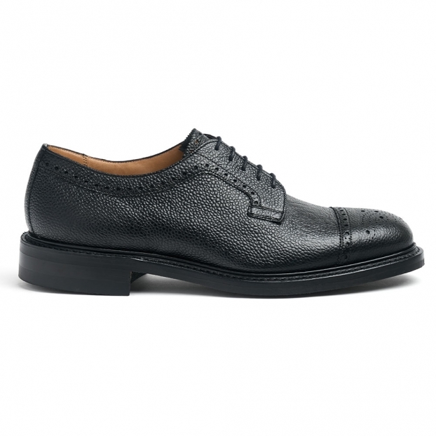 Tenterden II R Derby Semi Brogue in Black Grain Leather