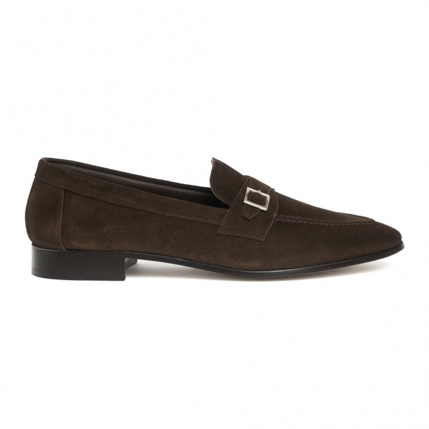 Theo Monk Strap Loafer in Bitter Chocolate Suede