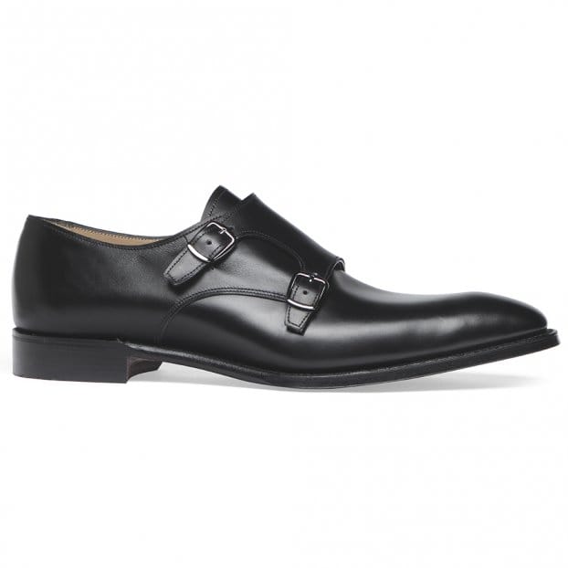 Tiverton Double Buckle Monk Shoe in Black Calf Leather