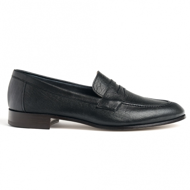 Toby II Penny Loafer in Black Deerskin