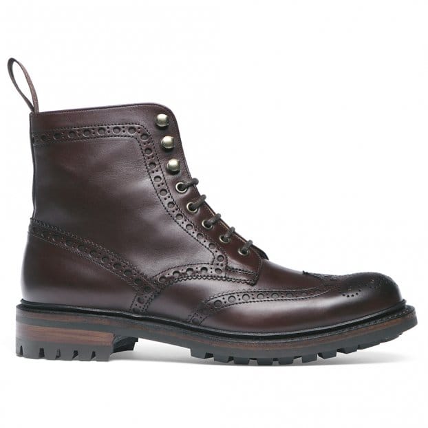 Tweed C Wingcap Brogue Country Boot in Burgundy Calf Leather