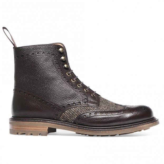 Tweed F Wingcap Brogue Country Boot in Walnut Grain Leather/Herdwyck No.10 Tweed