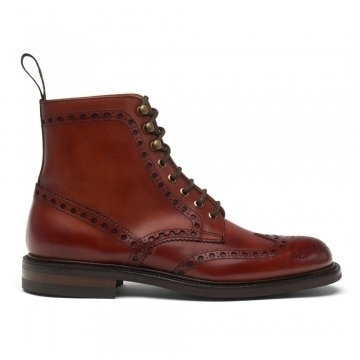 Tweed R Derby Brogue Boot in Dark Leaf Calf Leather