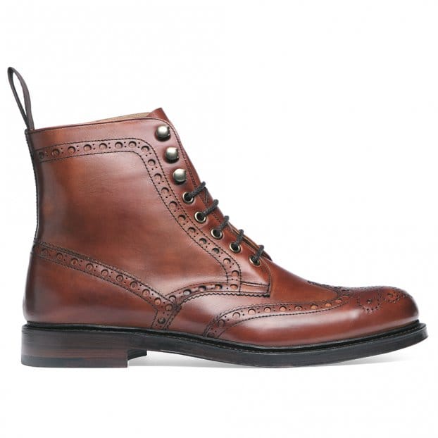 Tweed Wingcap Brogue Country Boot in Dark Leaf Calf Leather | Leather Sole