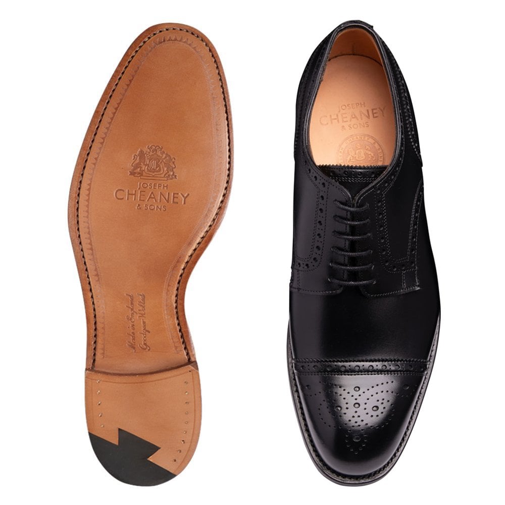 Cheaney Union | Men's Black Leather Semi Brogue | Made in England