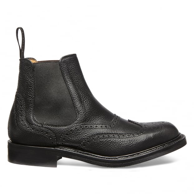 Victoria R Wingcap Brogue Chelsea Boot in Black Grain Leather