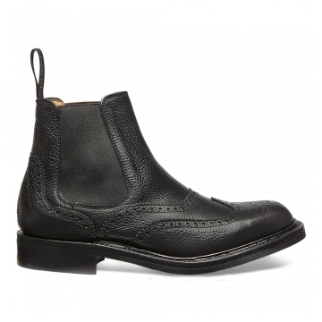 Victoria R Wingcap Brogue Chelsea Boot in Black Grain Leather