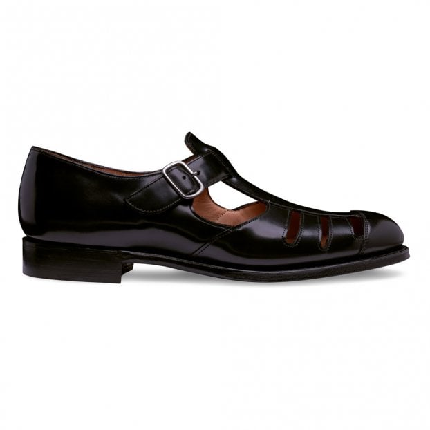 Vietri T-Bar Sandal in Black Rub Off Hi Shine Calf Leather