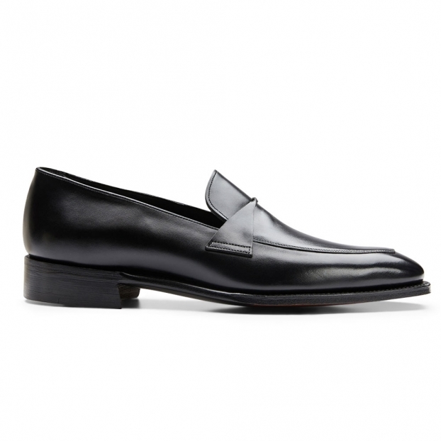 Wandsworth Twisted Saddle Apron Loafer in Black Calf Leather